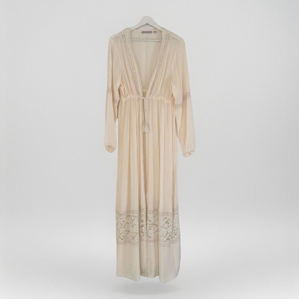 Chelsea28 Cream Crochet Lace Maxi Dress Swim Cover Up Boho Festival Long Sz M